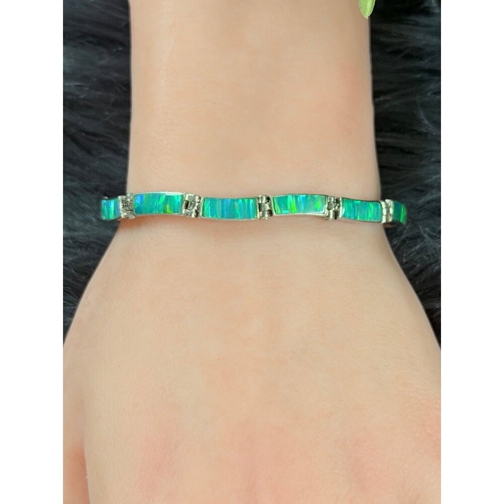 Sterling Silver 925 Synthetic Opal Bracelet - Picture 10 of 11